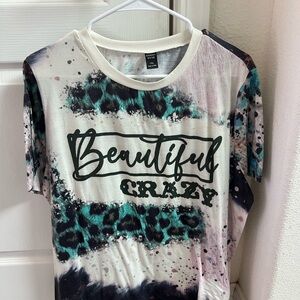 Beautiful Crazy Graphic Tee - Teal and Black